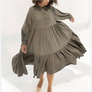 Black Crane Tent Dress in Mud